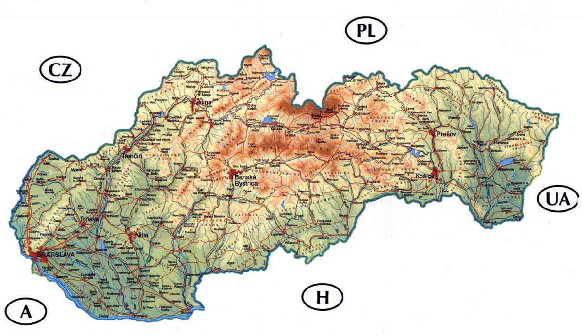 detaillierte Karte von Slowakei