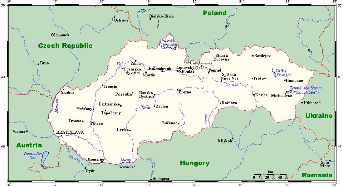 Karte der Slowakei mit Städten